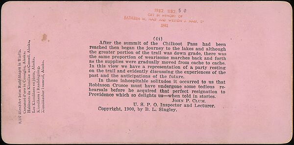[Group of 42 Stereograph Views of Alaska Including the Gold Rush], George W. Griffith (American), Albumen silver prints