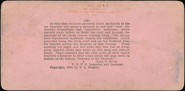 [Group of 42 Stereograph Views of Alaska Including the Gold Rush], George W. Griffith (American), Albumen silver prints