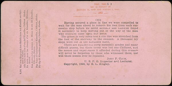 [Group of 42 Stereograph Views of Alaska Including the Gold Rush], George W. Griffith (American), Albumen silver prints