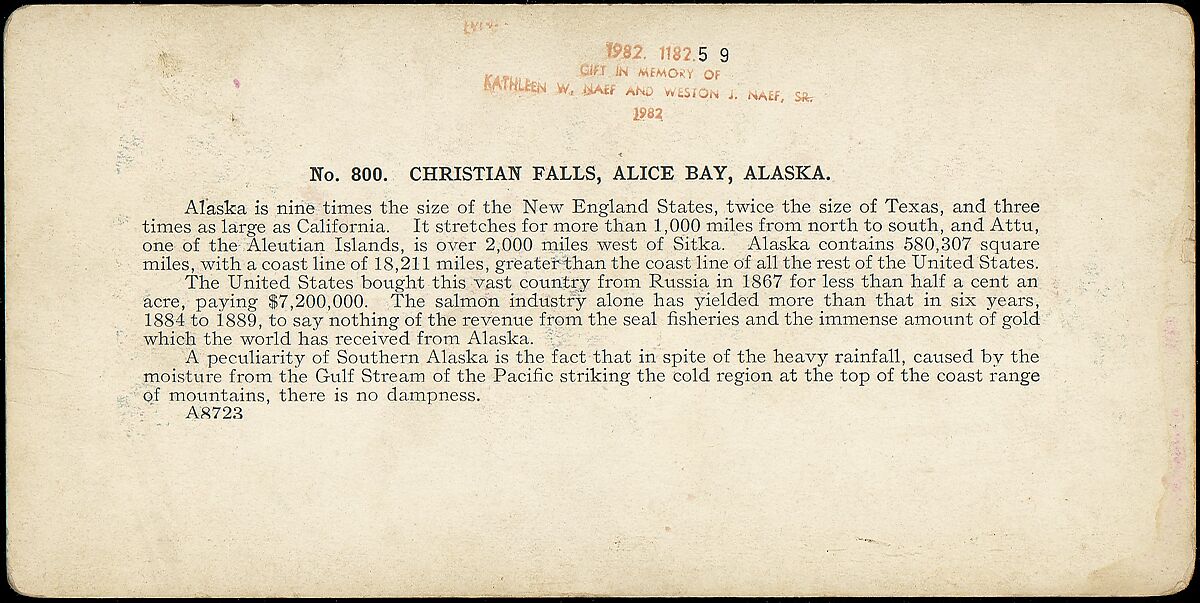 Christian Falls, Alice Bay, Alaska, Unknown, Albumen silver prints