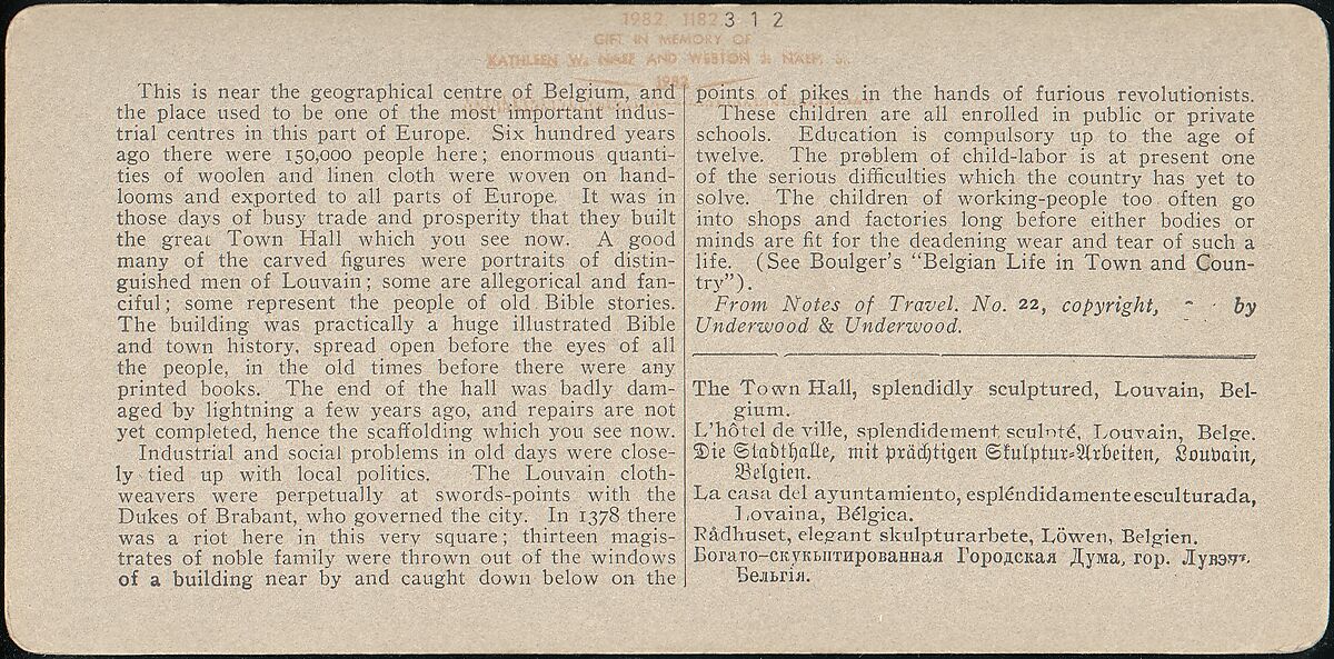 [Group of 3 Stereograph Views of Belgium], Underwood &amp; Underwood (American), Albumen silver prints