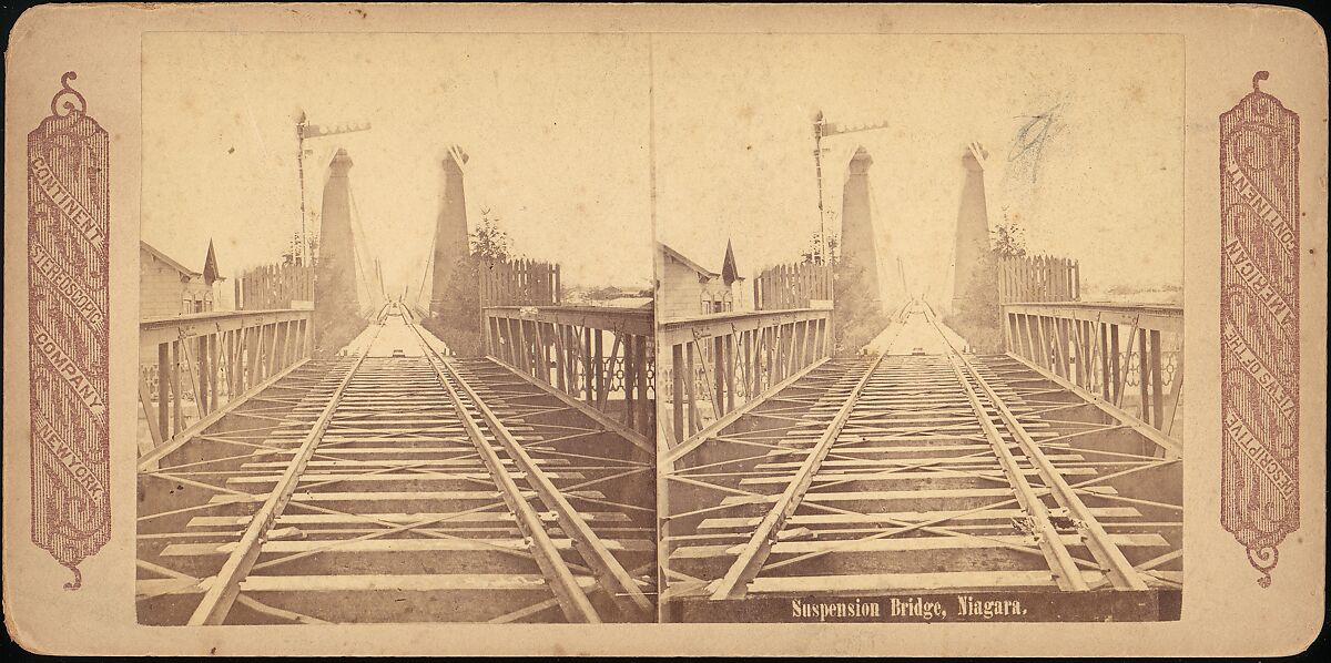 [Group of 3 Stereograph Views of Bridges and Railways at Niagara], American Scenery (American), Albumen silver prints