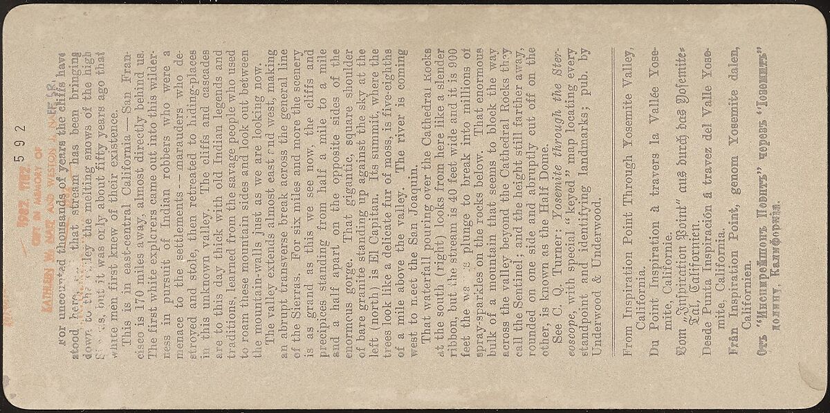 [Group of 23 Stereograph Views of Yosemite Valley Housed in Original Publisher's Box], Underwood &amp; Underwood (American), Albumen silver prints