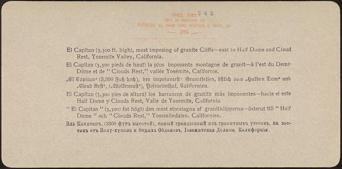 [Group of 23 Stereograph Views of Yosemite Valley Housed in Original Publisher's Box], Underwood &amp; Underwood (American), Albumen silver prints