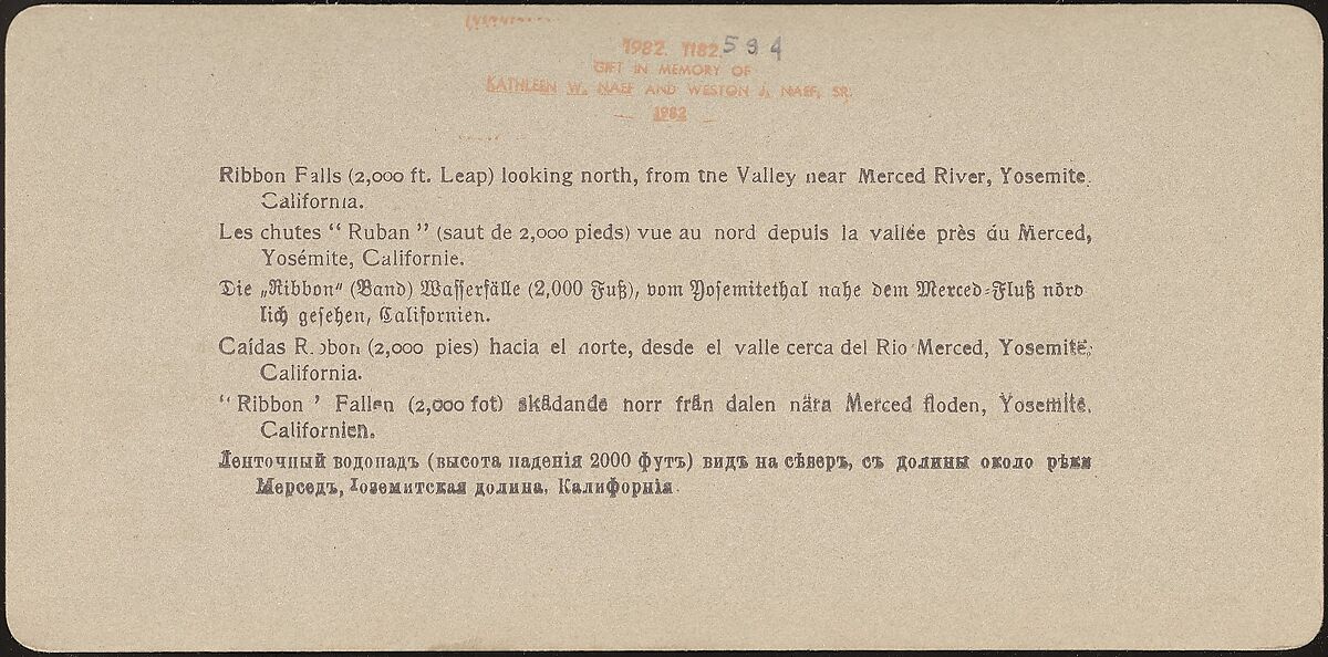 [Group of 23 Stereograph Views of Yosemite Valley Housed in Original Publisher's Box], Underwood &amp; Underwood (American), Albumen silver prints