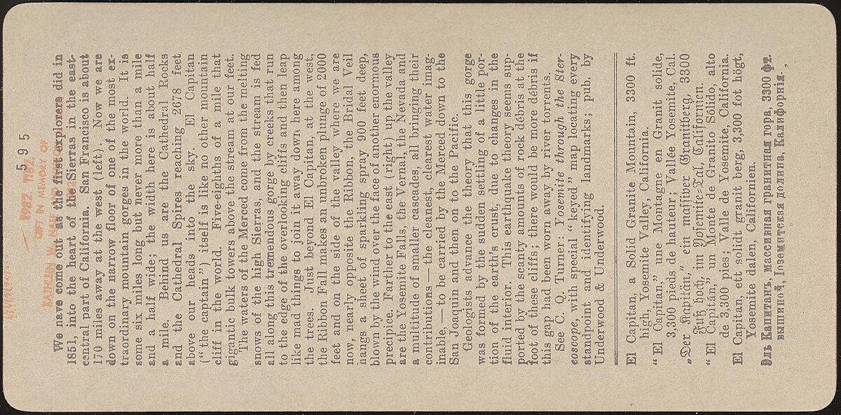 [Group of 23 Stereograph Views of Yosemite Valley Housed in Original Publisher's Box], Underwood &amp; Underwood (American), Albumen silver prints