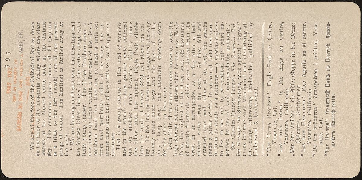 [Group of 23 Stereograph Views of Yosemite Valley Housed in Original Publisher's Box], Underwood &amp; Underwood (American), Albumen silver prints