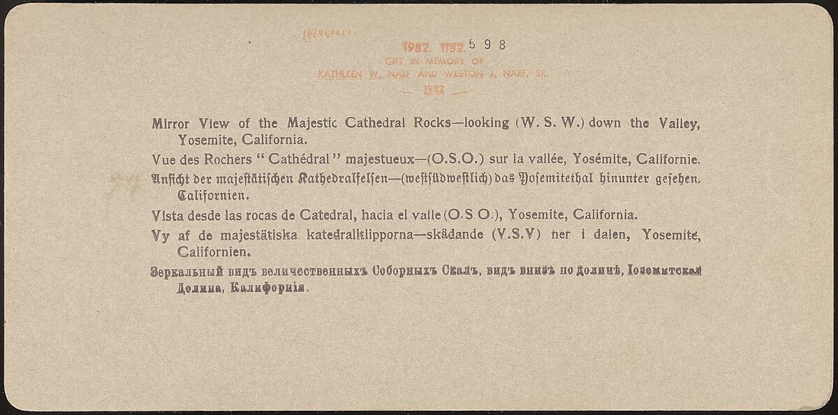 [Group of 23 Stereograph Views of Yosemite Valley Housed in Original Publisher's Box], Underwood &amp; Underwood (American), Albumen silver prints