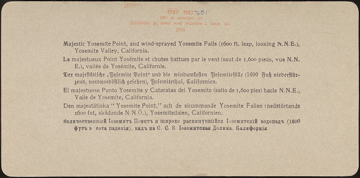 [Group of 23 Stereograph Views of Yosemite Valley Housed in Original Publisher's Box], Underwood &amp; Underwood (American), Albumen silver prints