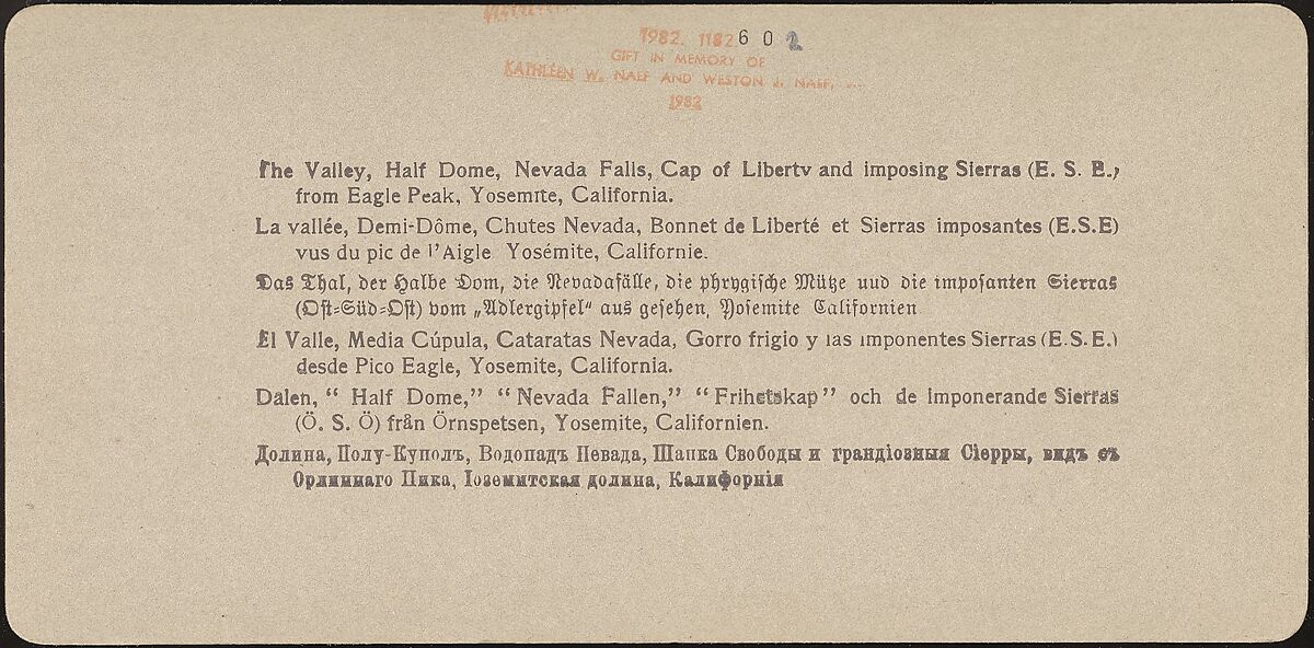 [Group of 23 Stereograph Views of Yosemite Valley Housed in Original Publisher's Box], Underwood &amp; Underwood (American), Albumen silver prints