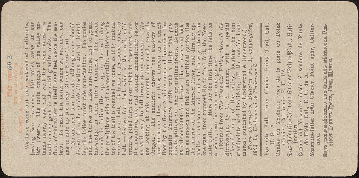 [Group of 23 Stereograph Views of Yosemite Valley Housed in Original Publisher's Box], Underwood &amp; Underwood (American), Albumen silver prints