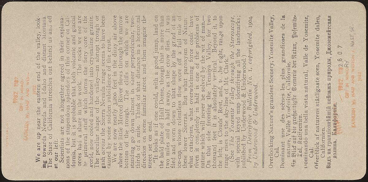 [Group of 23 Stereograph Views of Yosemite Valley Housed in Original Publisher's Box], Underwood &amp; Underwood (American), Albumen silver prints