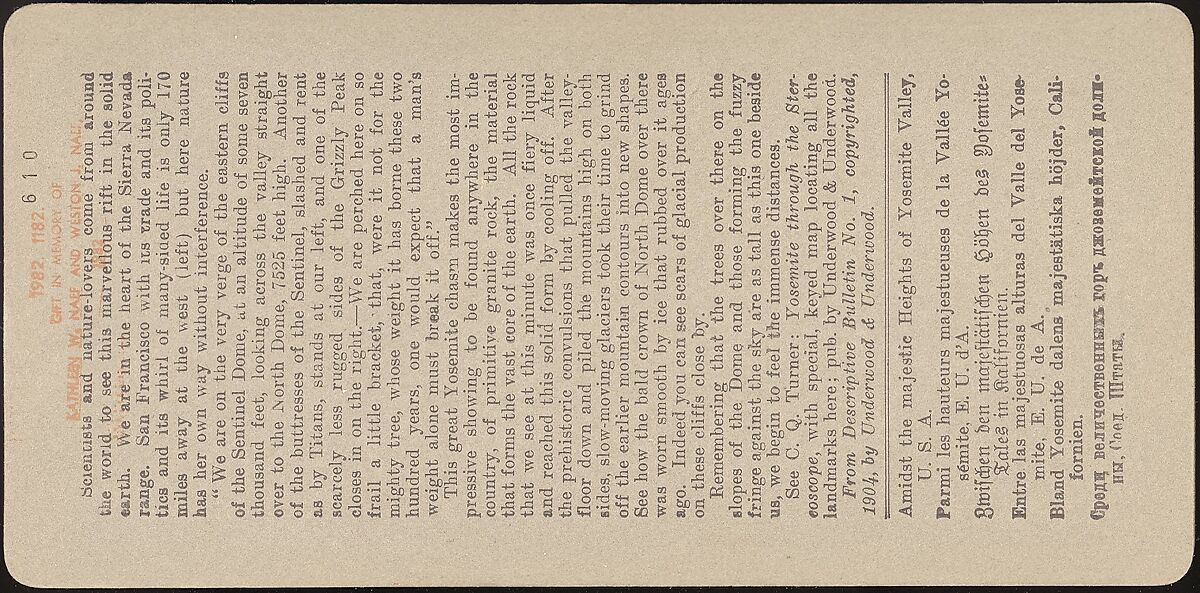 [Group of 23 Stereograph Views of Yosemite Valley Housed in Original Publisher's Box], Underwood &amp; Underwood (American), Albumen silver prints