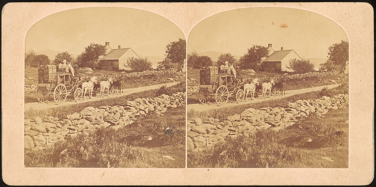 [Group of 9 Stereograph Views of Carriages, Stagecoaches, and Wagons], Unknown (American), Albumen silver prints