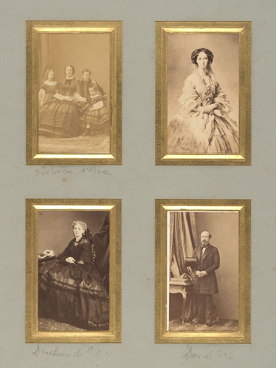 [Duchesse d'Albe, Unknown Sitter, Duchesse de Morny, and Duc de Morny], Pierre-Louis Pierson (French, 1822–1913)  , et al, Albumen silver prints from glass negatives with applied color 