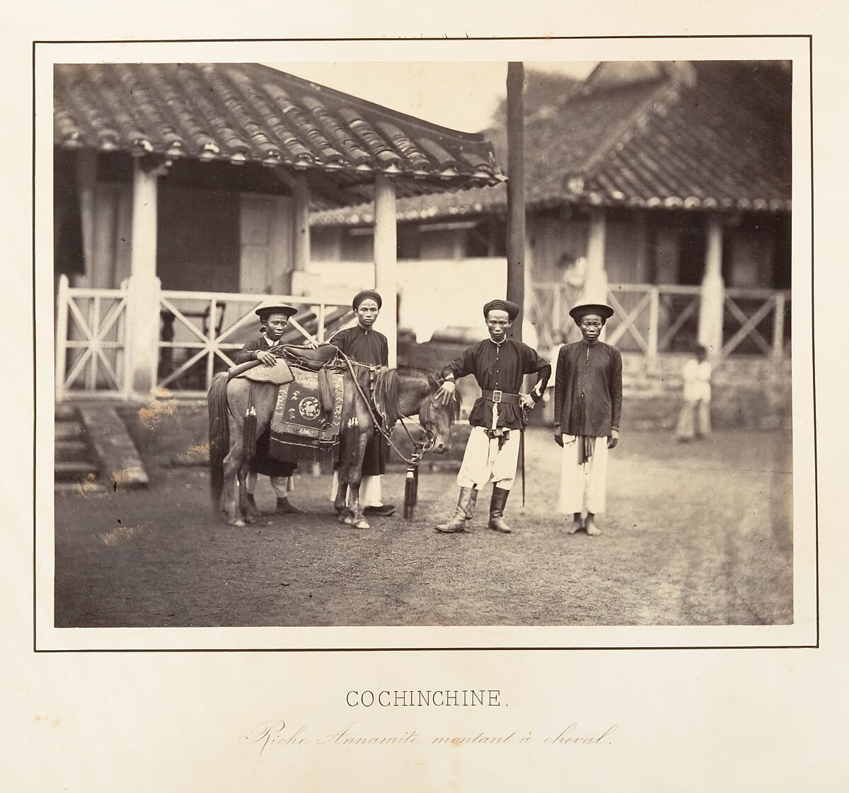 Riche Annamite montant à cheval, Cochinchine, Emile Gsell (French, Sainte-Marie-aux-Mines 1838–1879 Vietnam), Albumen silver print from glass negative 