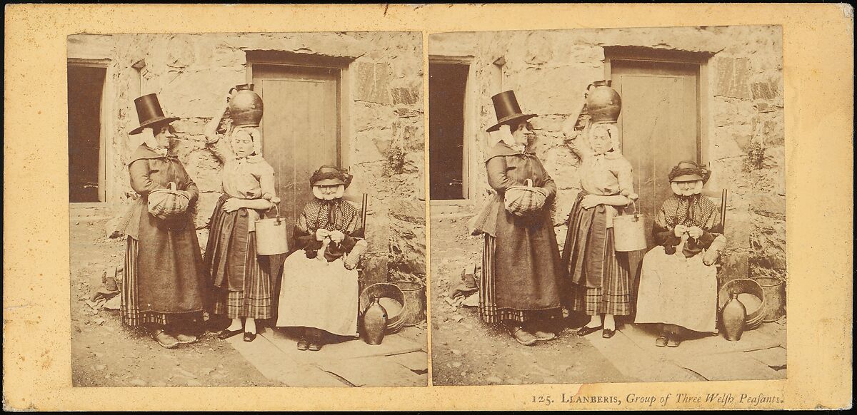 Llanberis, Group of Three Welsh Peasants, London Stereoscopic Company (British), Albumen silver prints 