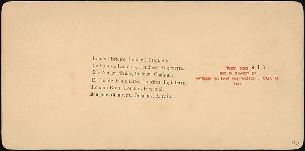 [Group of 4 Stereograph Views of London Bridges], Griffith &amp; Griffith, American, Albumen silver prints