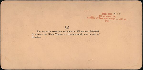 [Group of 4 Stereograph Views of London Bridges], Griffith &amp; Griffith, American, Albumen silver prints