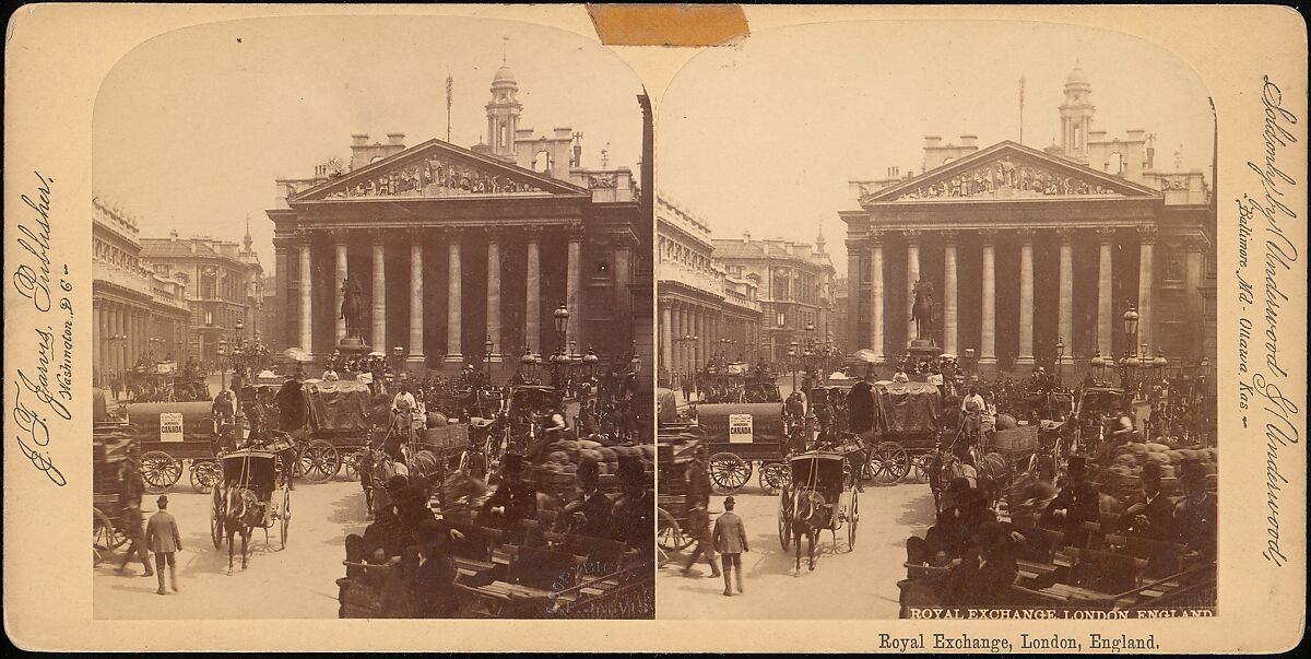 [Pair of Stereograph Views of the Royal Exchange, London, England], J. F. Jarvis (American), Albumen silver prints