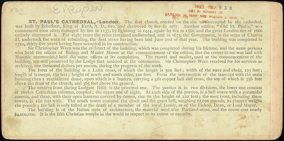 St. Paul's Cathedral, London, E. Ryder (British), Albumen silver prints