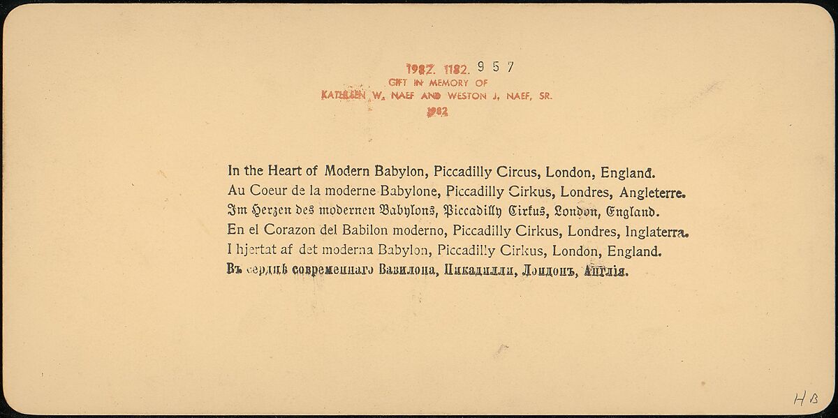 In the Heart of Modern Babylon, Piccadilly Circus, London, England, Strohmeyer &amp; Wyman (American), Albumen silver prints