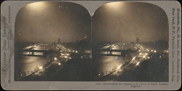 [Group of 5 Stereograph Views of the Thames River at Night, London, England], Benneville Lloyd Singley (American, Union Township, Pennsylvania 1864–1938 Meadville, Pennsylvania), Albumen silver prints