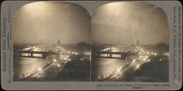 [Group of 5 Stereograph Views of the Thames River at Night, London, England], Benneville Lloyd Singley (American, Union Township, Pennsylvania 1864–1938 Meadville, Pennsylvania), Albumen silver prints