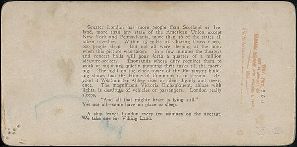 [Group of 5 Stereograph Views of the Thames River at Night, London, England], Benneville Lloyd Singley (American, Union Township, Pennsylvania 1864–1938 Meadville, Pennsylvania), Albumen silver prints