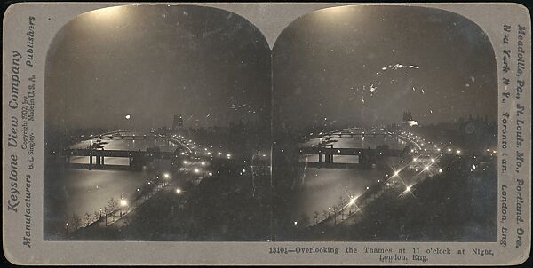 [Group of 5 Stereograph Views of the Thames River at Night, London, England], Benneville Lloyd Singley (American, Union Township, Pennsylvania 1864–1938 Meadville, Pennsylvania), Albumen silver prints