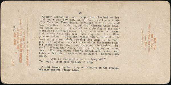 [Group of 5 Stereograph Views of the Thames River at Night, London, England], Benneville Lloyd Singley (American, Union Township, Pennsylvania 1864–1938 Meadville, Pennsylvania), Albumen silver prints