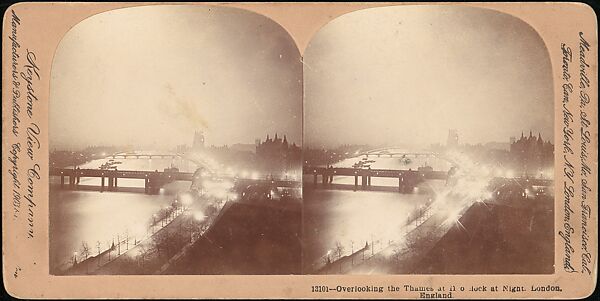[Group of 5 Stereograph Views of the Thames River at Night, London, England], Benneville Lloyd Singley (American, Union Township, Pennsylvania 1864–1938 Meadville, Pennsylvania), Albumen silver prints