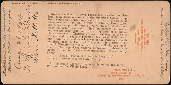 [Group of 5 Stereograph Views of the Thames River at Night, London, England], Benneville Lloyd Singley (American, Union Township, Pennsylvania 1864–1938 Meadville, Pennsylvania), Albumen silver prints
