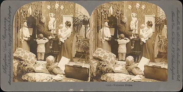 [Group of 13 Stereograph Views of Families and Children]