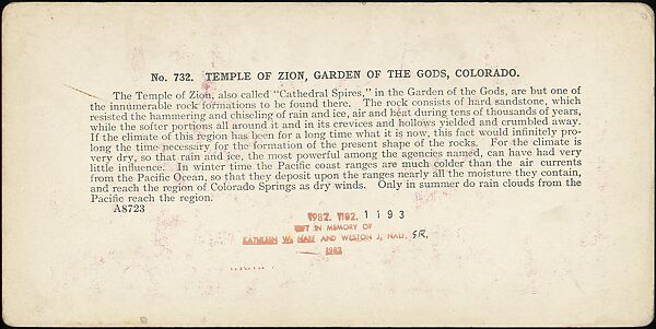[Group of 37 Stereograph Views of the Garden of the Gods and Other Colorado Scenery, United States of America], H. C. White Company (American), Albumen silver prints