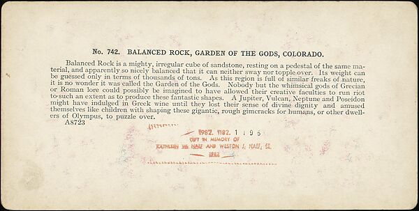 [Group of 37 Stereograph Views of the Garden of the Gods and Other Colorado Scenery, United States of America], H. C. White Company (American), Albumen silver prints