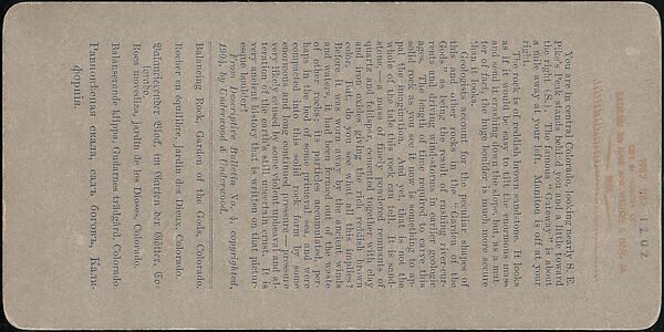 [Group of 37 Stereograph Views of the Garden of the Gods and Other Colorado Scenery, United States of America], H. C. White Company (American), Albumen silver prints