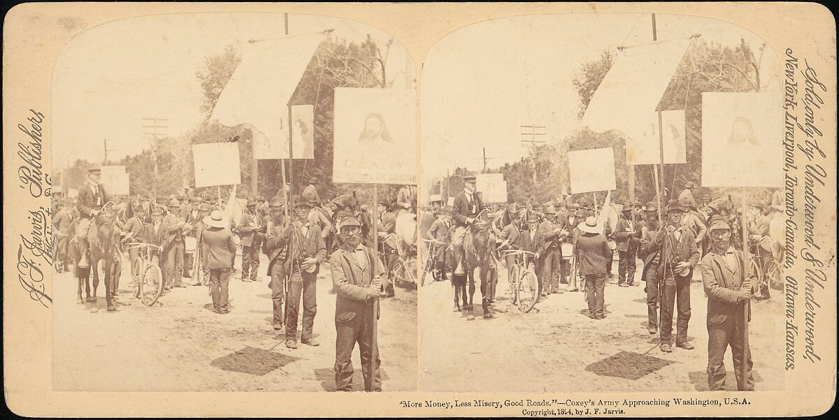 [Pair of Stereograph Views of General Jacob S. Coxey's Army of the Unemployed], J. F. Jarvis (American), Albumen silver prints 