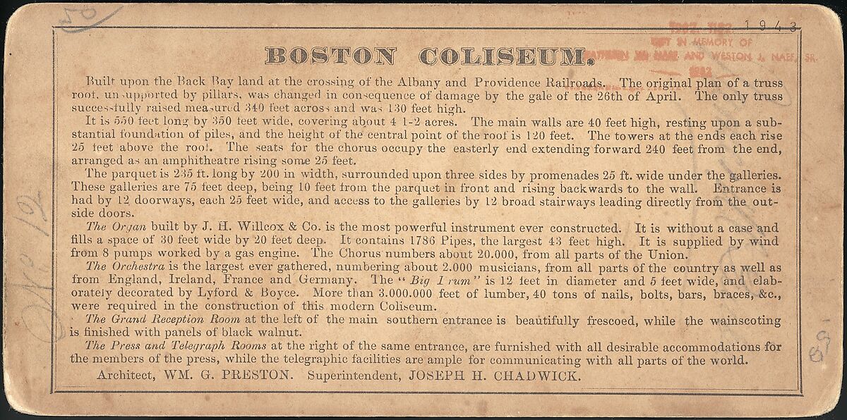 [Group of 11 Stereograph Views of the 1869 and 1872 World Peace Jubilees, Boston, Massachusetts, United States of America], Charles Pollock (American), Albumen silver prints