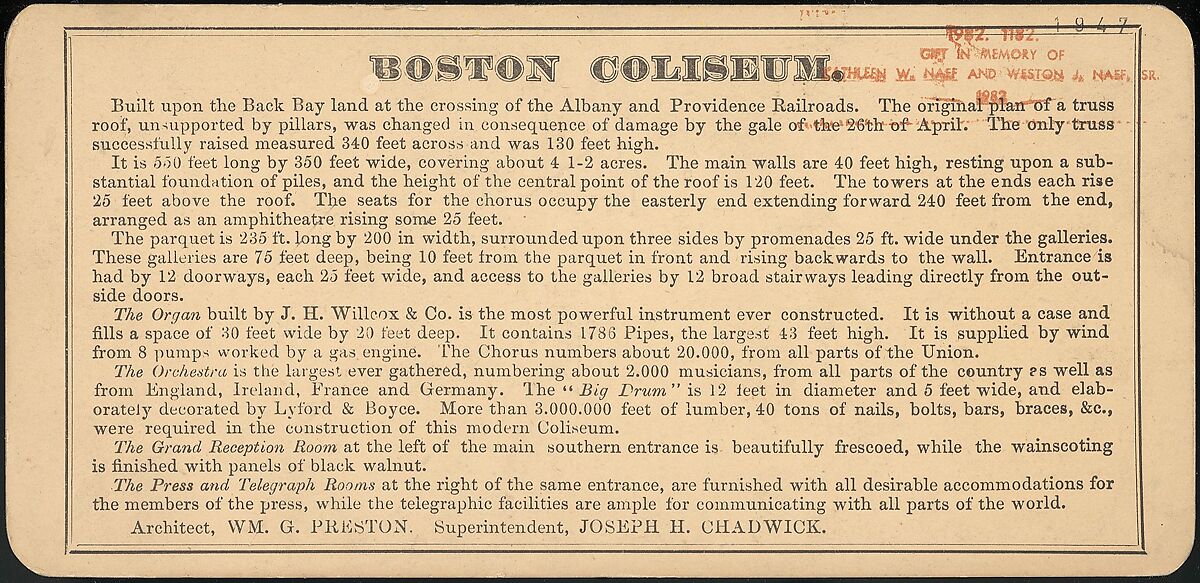 [Group of 11 Stereograph Views of the 1869 and 1872 World Peace Jubilees, Boston, Massachusetts, United States of America], Charles Pollock (American), Albumen silver prints