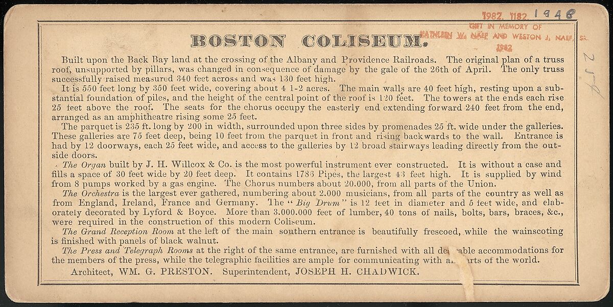 [Group of 11 Stereograph Views of the 1869 and 1872 World Peace Jubilees, Boston, Massachusetts, United States of America], Charles Pollock (American), Albumen silver prints