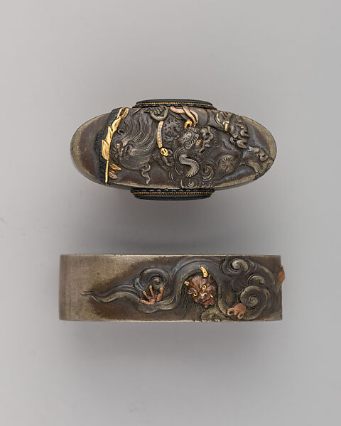 Sword-Hilt Collar and Pommel (Fuchigashira), Copper-silver alloy (shibuichi), gold, Japanese