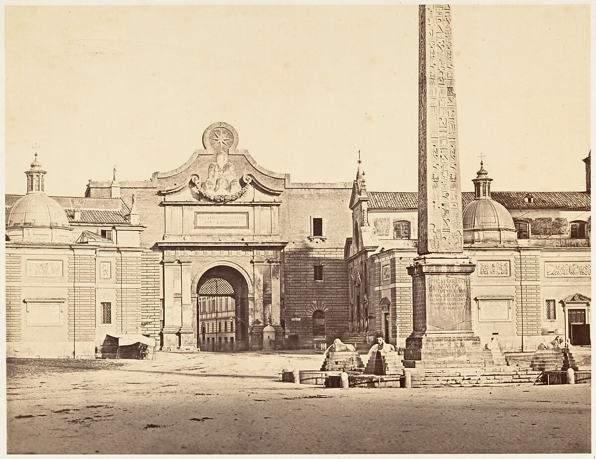 Porta del Popolo, Eugène Constant (French, active Italy, 1848–55), Albumen print from glass negative 