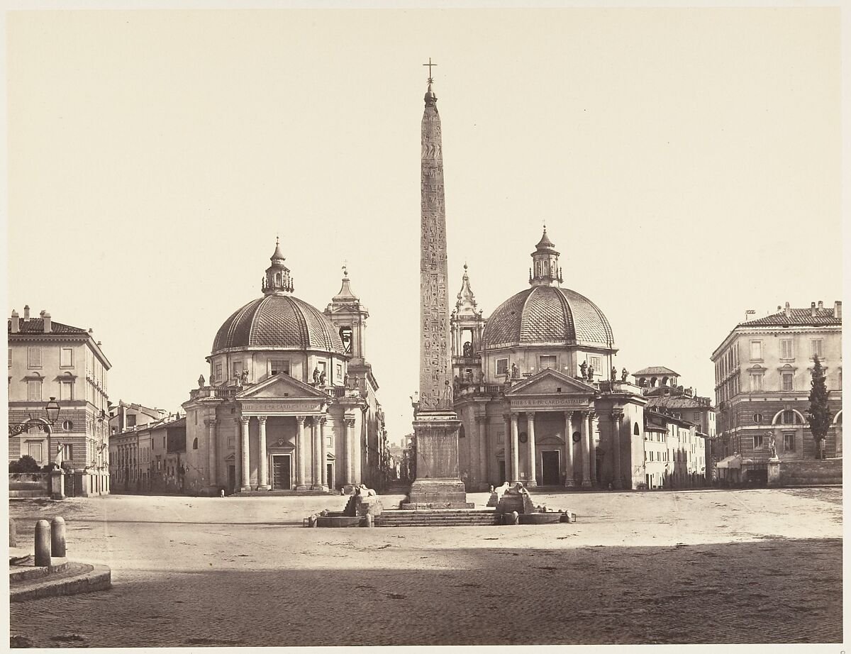 Piazza del Popolo, Eugène Constant (French, active Italy, 1848–55), Albumen print from glass negative 
