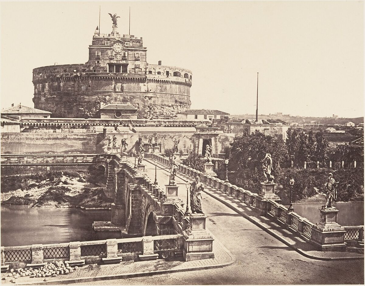 Ponte e Castel S. Angelo, Eugène Constant (French, active Italy, 1848–55), Albumen print from glass negative 