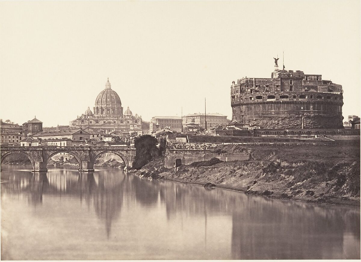 Veduta di Castel St Angelo. S. Pietro, Eugène Constant (French, active Italy, 1848–55), Albumen print from glass negative 