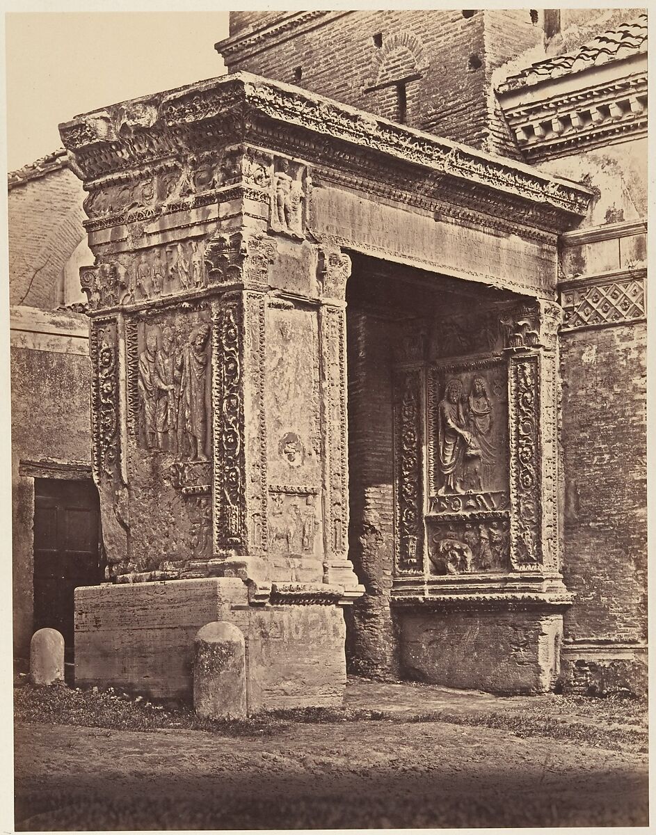 L'arco degli argentari, adossato alla chiesa di San Giorgio al Velabro, Eugène Constant (French, active Italy, 1848–55), Albumen print from glass negative 