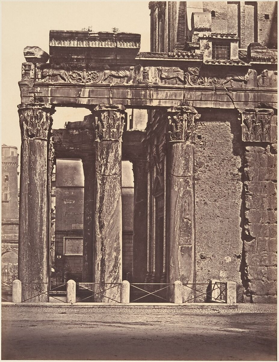 Tempio di Antonino e Faustina, Eugène Constant (French, active Italy, 1848–55), Albumen print from glass negative 