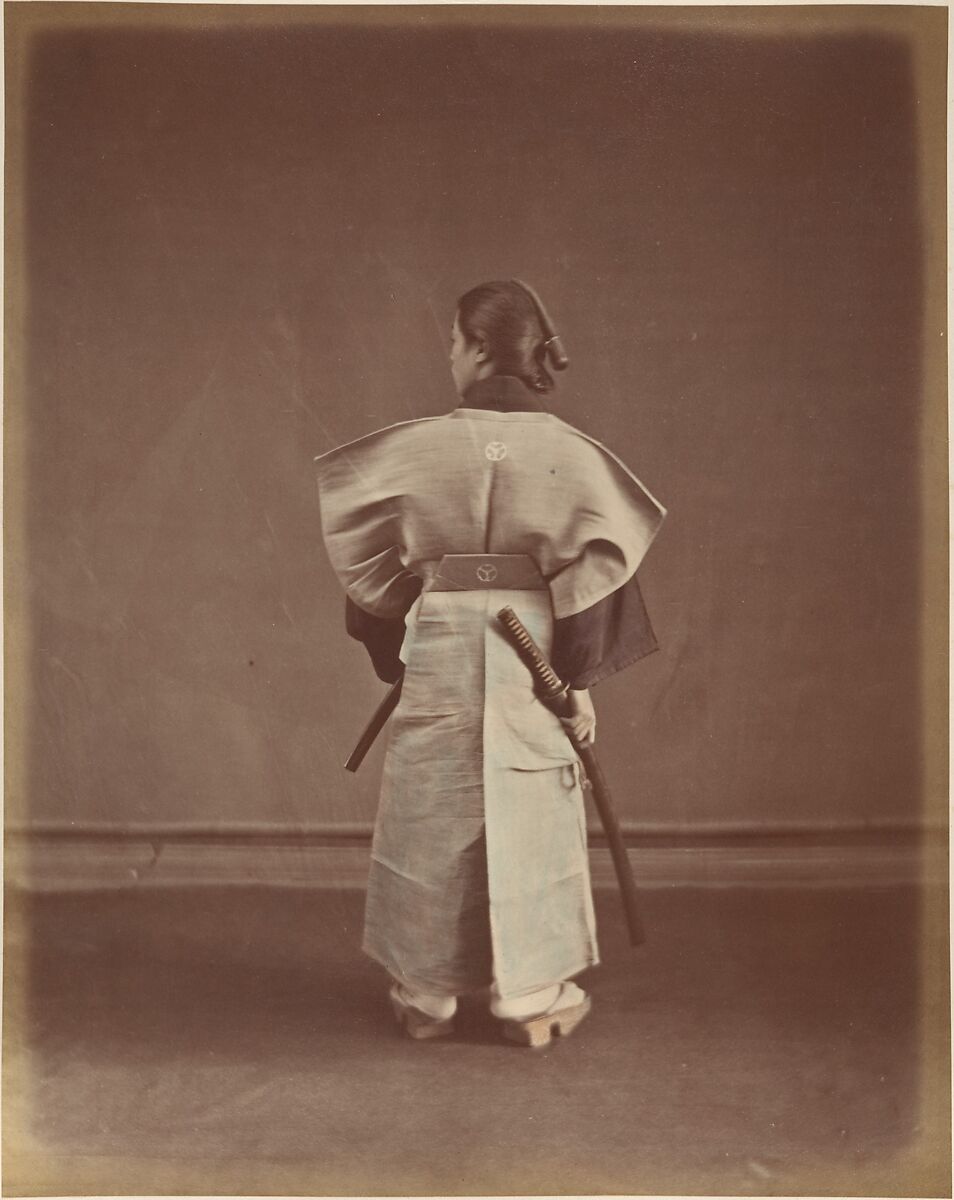 [Woman in Traditional Japanese Garment Photographed from Behind], Suzuki Shin&#39;ichi (Japanese, 1835–1919), Albumen silver print from glass negative with applied color 
