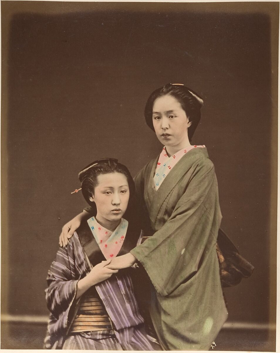 Professional Singers, Suzuki Shin&#39;ichi (Japanese, 1835–1919), Albumen silver print from glass negative with applied color 